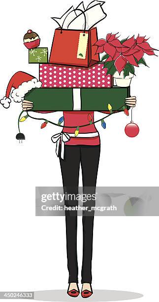 woman with christmas presents - christmas shopping stock illustrations