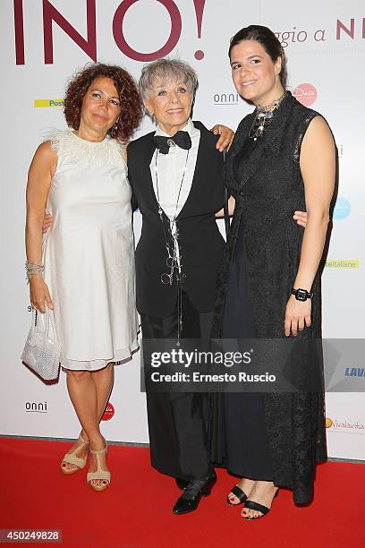 Roberta Manfredi, Erminia Ferrari and Sarah Masten attend the Homage To Nino Manfredi photocall at Auditorium della Conciliazione on June 7, 2014 in...