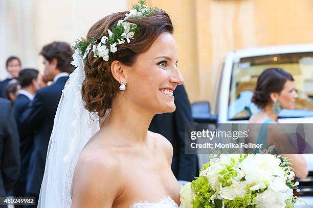 June 07: Juan Zorreguieta and Andrea Wolf get married at Servite Church on June 07, 2014 in Vienna, Austria.