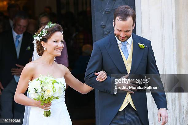 June 07: Juan Zorreguieta and Andrea Wolf get married at Servite Church on June 07, 2014 in Vienna, Austria.