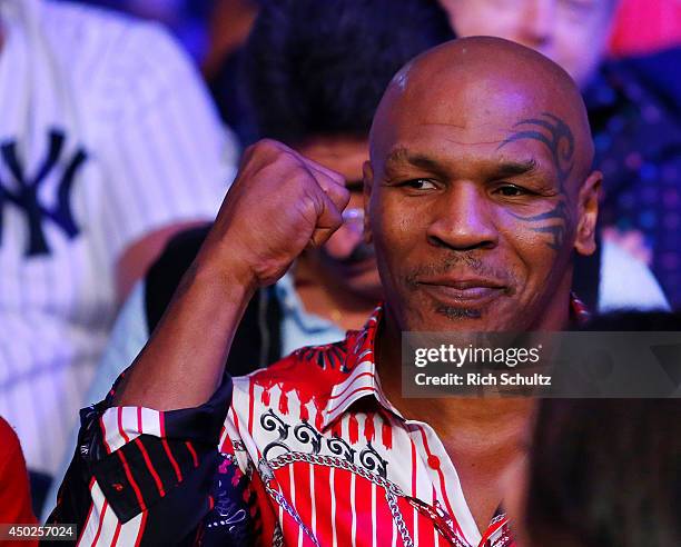 Former Heavyweight boxing champ Mike Tyson attends the fight between Miguel Cotto and Sergio Martinez on June 7, 2014 at Madison Square Garden in New...