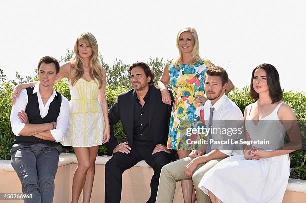 Darin Brooks, Kim Matula, Thorsten Kaye, Katherine Kelly Lang, Scott Clifton and Ashleigh Brewer pose during a photocall for the TV Show ' The Bold...