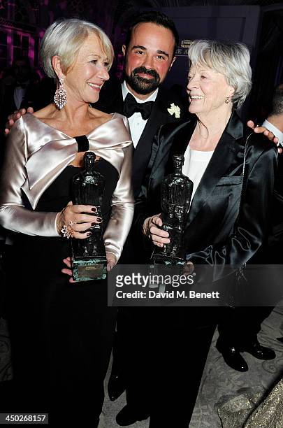Best Actress winner Dame Helen Mirren, owner of the London Evening Standard Evgeny Lebedev and Icon Award winner Dame Maggie Smith attend an after...