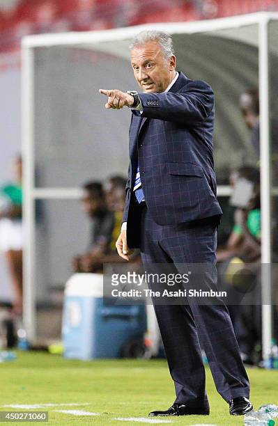 Japan head coach Alberto Zaccheroni instructs during the international friendly match between Japan and Zambia at Raymond James Stadium on June 6,...