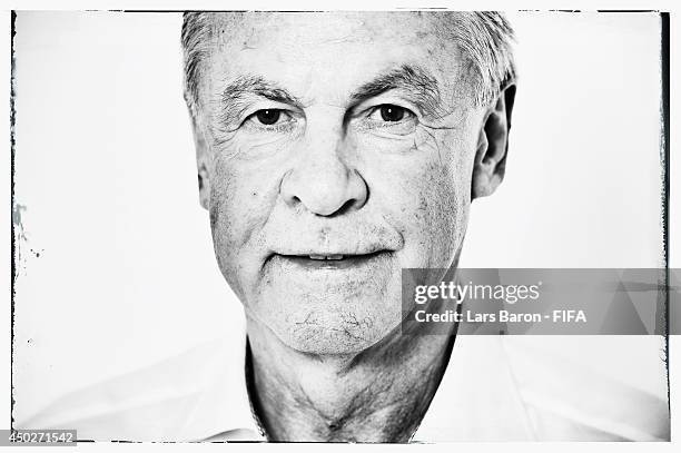 Head coach Ottmar Hitzfeld of Switzerland poses during the official FIFA World Cup 2014 portrait session on June 7, 2014 in Porto Seguro, Brazil.