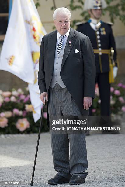 Germany's Prince Andreas of Saxe-Coburg and Gotha, arrives to Princess Leonore's christening on June 8, 2014 at the Royal Chapel in Drottningholm's...