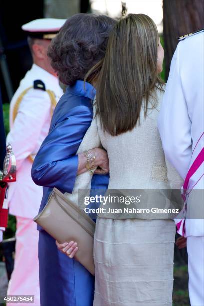 Princess Letizia of Spain and Queen Sofia of Spain attend 'Tribute to Those Who Gave Their Lives For Spain' during Armed Forces day 2014 at Plaza de...