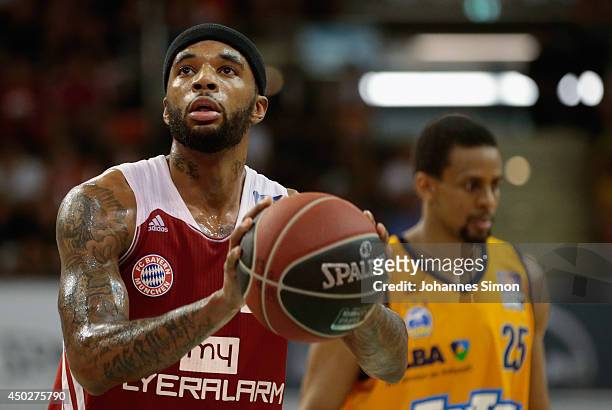 Malcolm Delaney of Muenchen in action during theBeko BBL Playoff Final Game 1 between FC Bayern Muenchen and ALBA Berlin at Audi-Dome on June 8, 2014...