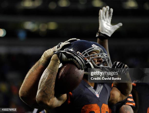 Matt Forte of the Chicago Bears after scoring a touchdown against the Baltimore Ravens during the fourth quarter on November 17, 2013 at Soldier...