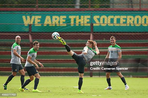 Oliver Bozanic of the Socceroos kicks during an Australian Socceroos training session at Arena Unimed Sicoob on June 8, 2014 in Vitoria, Brazil.