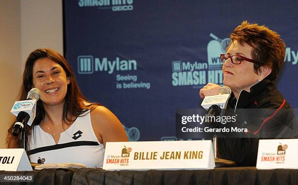 Tennis legend Billie Jean , and tennis player Marion Bartoli attend the press conference for Mylan World TeamTennis at ESPN Wide World of Sports...