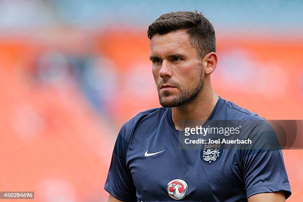 Goalkeeper Ben Foster of England warms up prior to the International friendly game against Honduras on June 7, 2014 at SunLife Stadium in Miami...