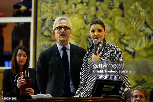 Francois de Ricgles, auctioneer of Christie's poses with Clotilde Courau during the 153rd Hospices de Beaune wine auction celebration on November 17,...