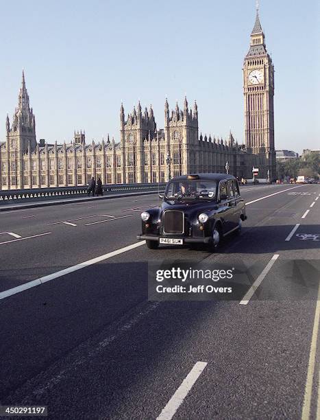 Parliament Big Ben London Black Taxi cab Westminster Bridge.