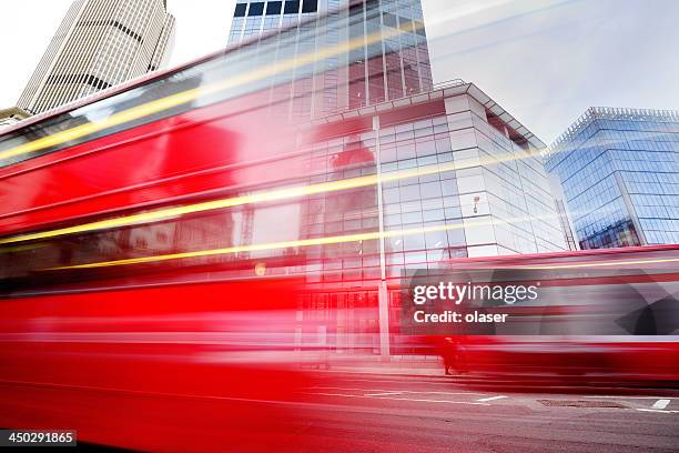 london double deckers, motion blurred - urban road stock pictures, royalty-free photos & images