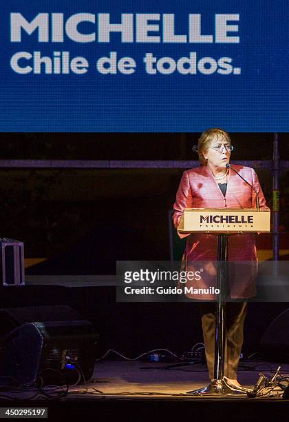 Michelle Bachelet during her speech after the results of the first round of elections for the presidency of Chile on November 17, 2013 in Santiago,...