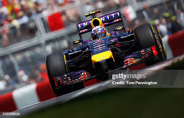 Daniel Ricciardo of Australia and Infiniti Red Bull Racing drives during the Canadian Formula One Grand Prix at Circuit Gilles Villeneuve on June 8,...