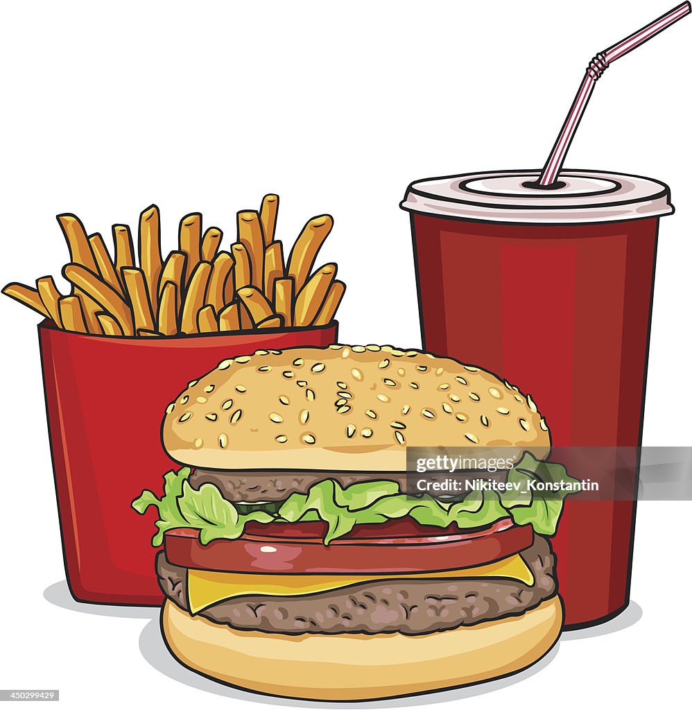 Vector Cartoon Fast Food Combo Hamburger French Fries Soda High-Res Vector  Graphic - Getty Images