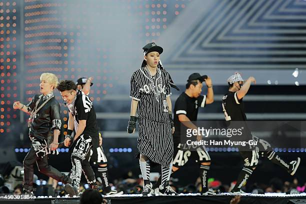 Members of South Korean boy band Block B perform on stage during the 20th Dream Concert on June 7, 2014 in Seoul, South Korea.