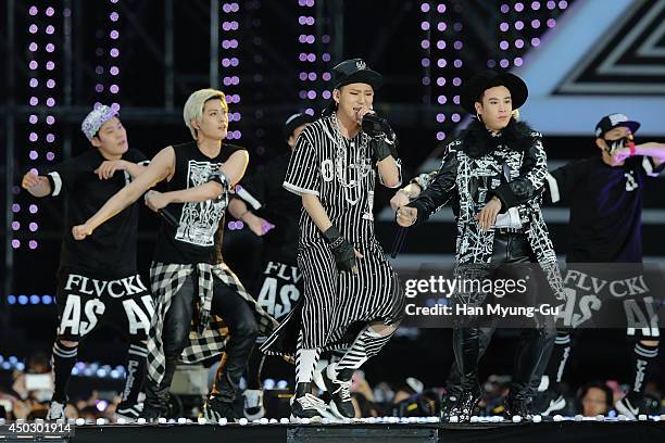 Members of South Korean boy band Block B perform on stage during the 20th Dream Concert on June 7, 2014 in Seoul, South Korea.