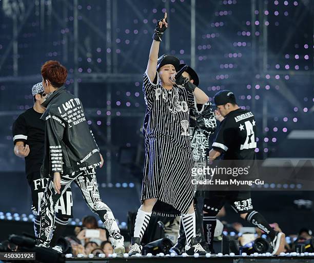 Members of South Korean boy band Block B perform on stage during the 20th Dream Concert on June 7, 2014 in Seoul, South Korea.