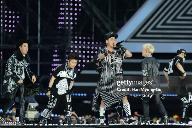 Members of South Korean boy band Block B perform on stage during the 20th Dream Concert on June 7, 2014 in Seoul, South Korea.