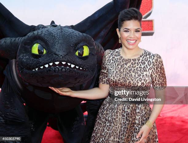 Actress America Ferrera attends the premiere of Twentieth Century Fox and DreamWorks Animation "How to Train Your Dragon 2" at the Regency Village...