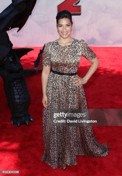 Actress America Ferrera attends the premiere of Twentieth Century Fox and DreamWorks Animation "How to Train Your Dragon 2" at the Regency Village...