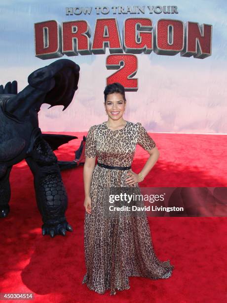 Actress America Ferrera attends the premiere of Twentieth Century Fox and DreamWorks Animation "How to Train Your Dragon 2" at the Regency Village...