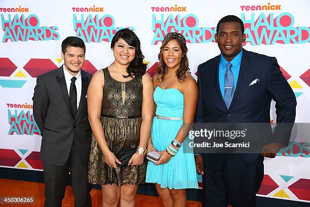 Honorees Zachary Kerr, Rocio Ortega, Miranda Fuentes and Denzel Thompson arrives at the 2013 TeenNick HALO Awards at Hollywood Palladium on November...