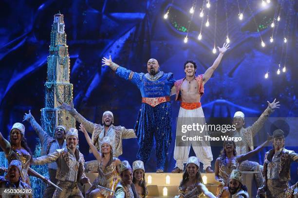 Actors James Monroe Iglehart and Adam Jacobs perform "Aladdin" onstage during the 68th Annual Tony Awards at Radio City Music Hall on June 8, 2014 in...