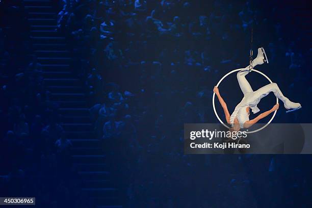 Marie Pierre Leray on trapeze performs during the Gala Exhibition on day three of Trophee Eric Bompard ISU Grand Prix of Figure Skating 2013/2014 at...