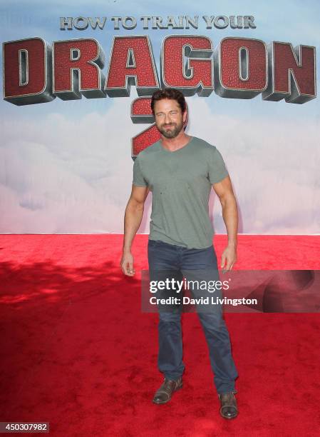 Actor Gerard Butler attends the premiere of Twentieth Century Fox and DreamWorks Animation "How to Train Your Dragon 2" at the Regency Village...