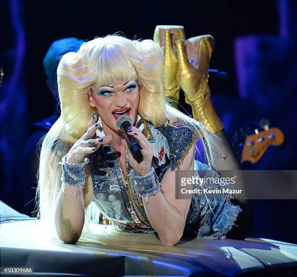 Neil Patrick Harris and the cast of "Hedwig and the Angry Inch" perform onstage during the 68th Annual Tony Awards at Radio City Music Hall on June...