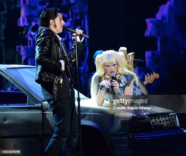 Neil Patrick Harris and the cast of "Hedwig and the Angry Inch" perform onstage during the 68th Annual Tony Awards at Radio City Music Hall on June...