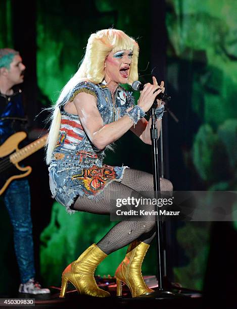 Neil Patrick Harris and the cast of "Hedwig and the Angry Inch" perform onstage during the 68th Annual Tony Awards at Radio City Music Hall on June...