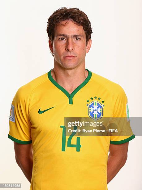 Maxwell of Brazil poses during the official FIFA World Cup 2014 portrait session on June 8, 2014 in Rio de Janeiro, Brazil.