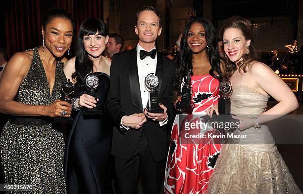 Sophie Okonedo, Lena Hall, Neil Patrick Harris, Audra McDonald and Jessie Mueller attend the 68th Annual Tony Awards at Radio City Music Hall on June...