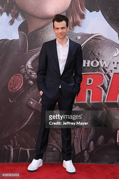 Actor Jay Baruchel arrives at the Los Angeles premiere of 'How To Train Your Dragon 2' at the Regency Village Theatre on June 8, 2014 in Westwood,...