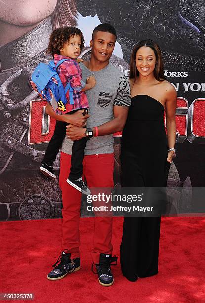 Actress Tia Mowry-Hardrict , husband Cory Hardrict and son Cree Taylor Hardrict arrive at the Los Angeles premiere of 'How To Train Your Dragon 2' at...