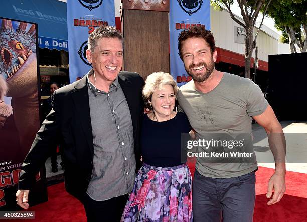 Actor Craig Ferguson, producer Bonnie Arnold and actor Gerard Butler arrive at the premiere of Twentieth Century Fox and DreamWorks Animation "How To...