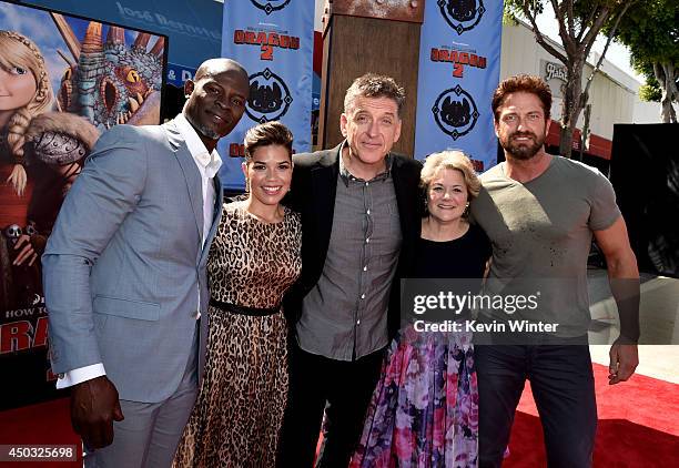 Actors Djimon Hounsou, America Ferrera, Craig Ferguson, producer Bonnie Arnold and actor Gerard Butler arrive at the premiere of Twentieth Century...