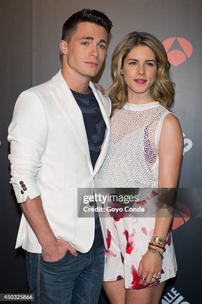 Actors Emily Bett Rickards , Colton Haynes , attend the 'Calle 13' photocall at the Villamagna Hotel on June 9, 2014 in Madrid, Spain.