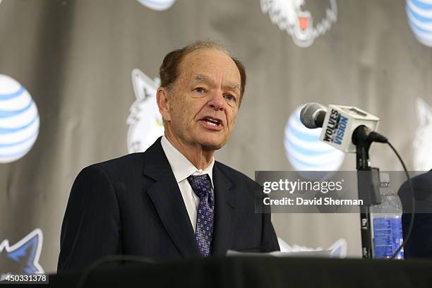 Phil "Flip" Saunders, President of Basketball Operations of the Minnesota Timberwolves is named Head Coach of the team by owner Glen Taylor during a...