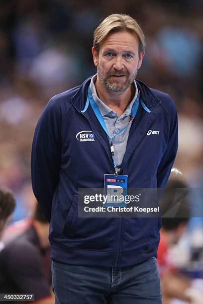 Head coach Martin Schwalb of Hamburg looks on during the VELUX EHF Handball Champions League group D match between HSV Hamburg and SG...