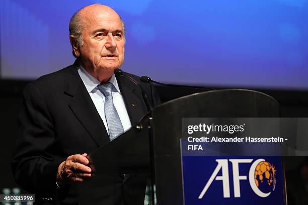 President Joseph S. Blatter speaks at the AFC confederation congress at Hilton Sao Paulo Morumbi hotel on June 9, 2014 in Sao Paulo, Brazil.