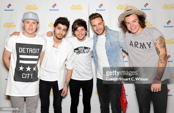Zayn Malik, Niall Horan, Louis Tomlinson, Liam Payne and Harry Styles of One Direction pose for photographs at Wembley Arena as they made the wishes...
