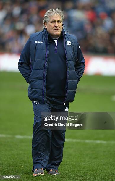 Scott Johnson, the Scotland head coach, looks on during the International match between Scotland and South Africa at Murrayfield Stadium on November...