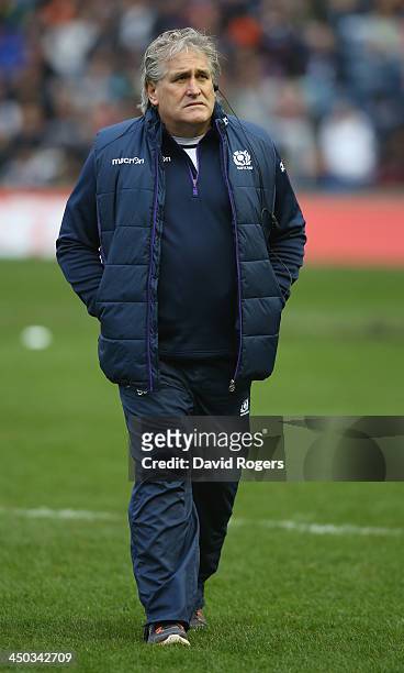 Scott Johnson, the Scotland head coach, looks on during the International match between Scotland and South Africa at Murrayfield Stadium on November...