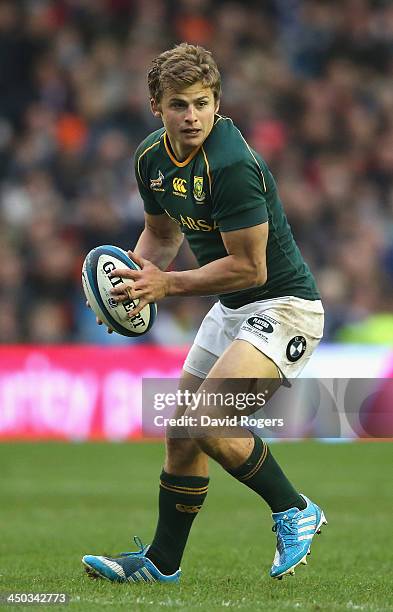 Pat Lambie of South Africa runs with the ball during the International match between Scotland and South Africa at Murrayfield Stadium on November 17,...